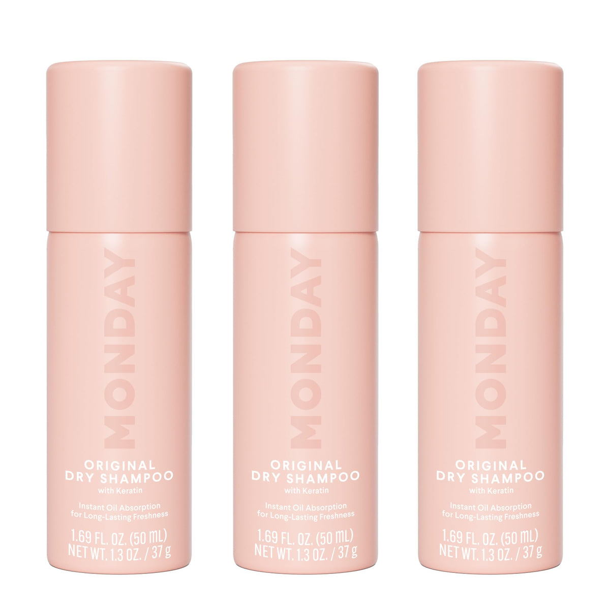 MONDAY HAIRCARE front can showing branding and size benefit quick identification