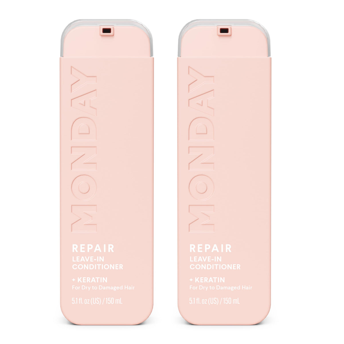 MONDAY HAIRCARE front packaging showing dual 5 oz bottles and product benefit