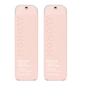 MONDAY HAIRCARE front packaging showing dual 5 oz bottles and product benefit