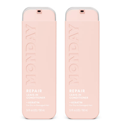 MONDAY HAIRCARE front packaging showing dual 5 oz bottles and product benefit