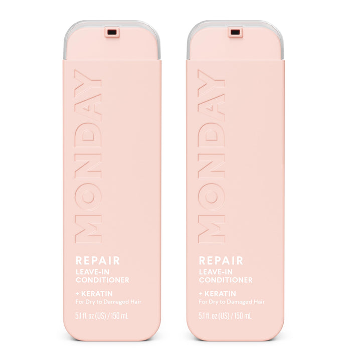 MONDAY HAIRCARE front packaging showing dual 5 oz bottles and product benefit
