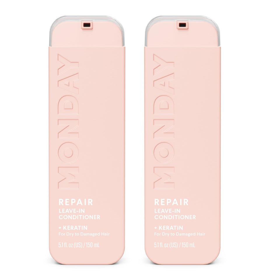 MONDAY HAIRCARE front packaging showing dual 5 oz bottles and product benefit