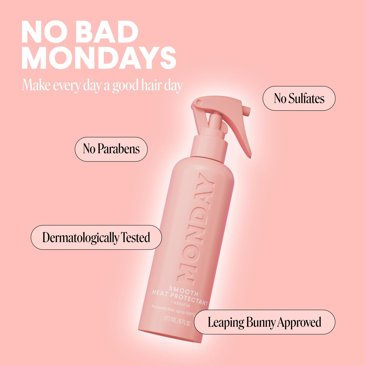 MONDAY HAIRCARE before and after image highlighting frizz reduction benefit