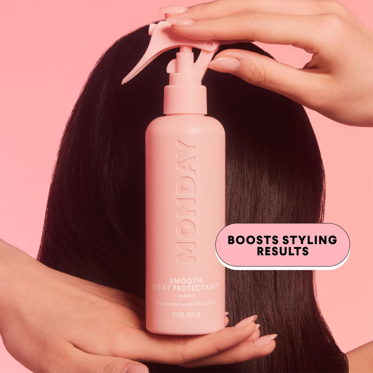 MONDAY HAIRCARE fine mist texture over hair showcasing lightweight protection