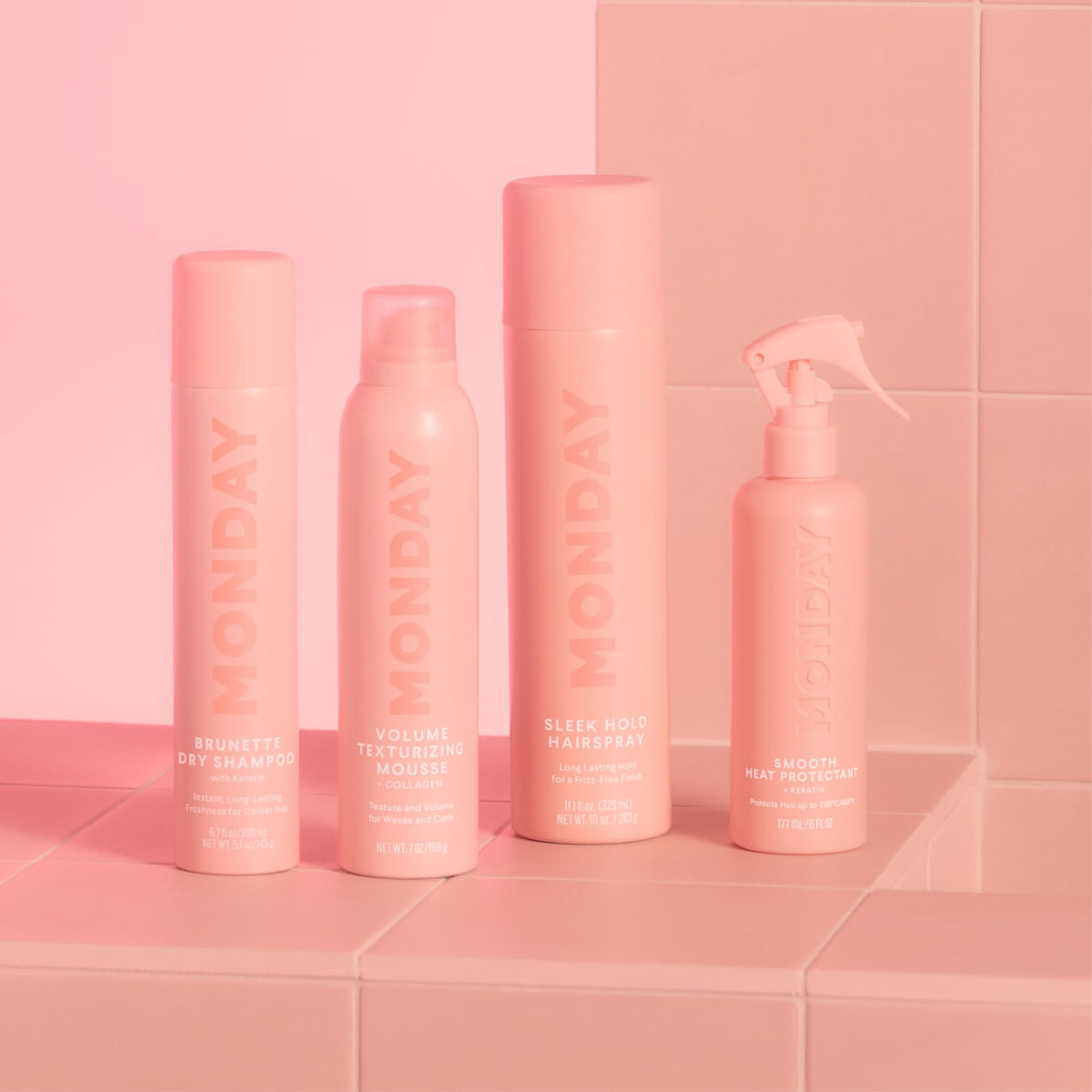 MONDAY HAIRCARE bathroom lifestyle setting showing everyday styling