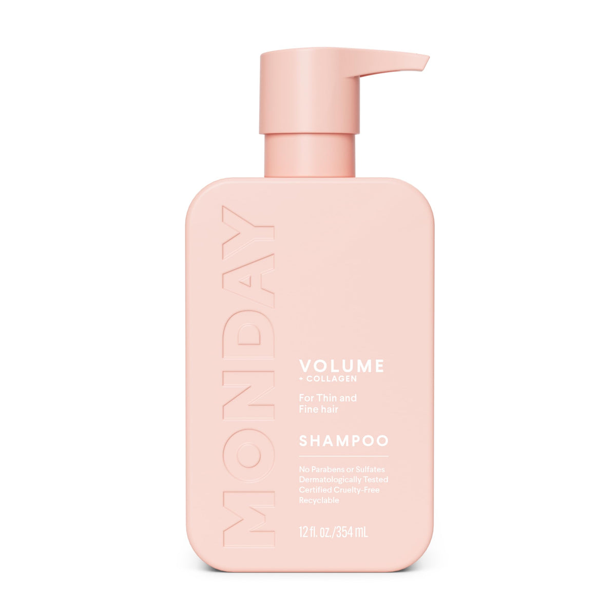 MONDAY HAIRCARE front bottle showing formula and volume benefit
