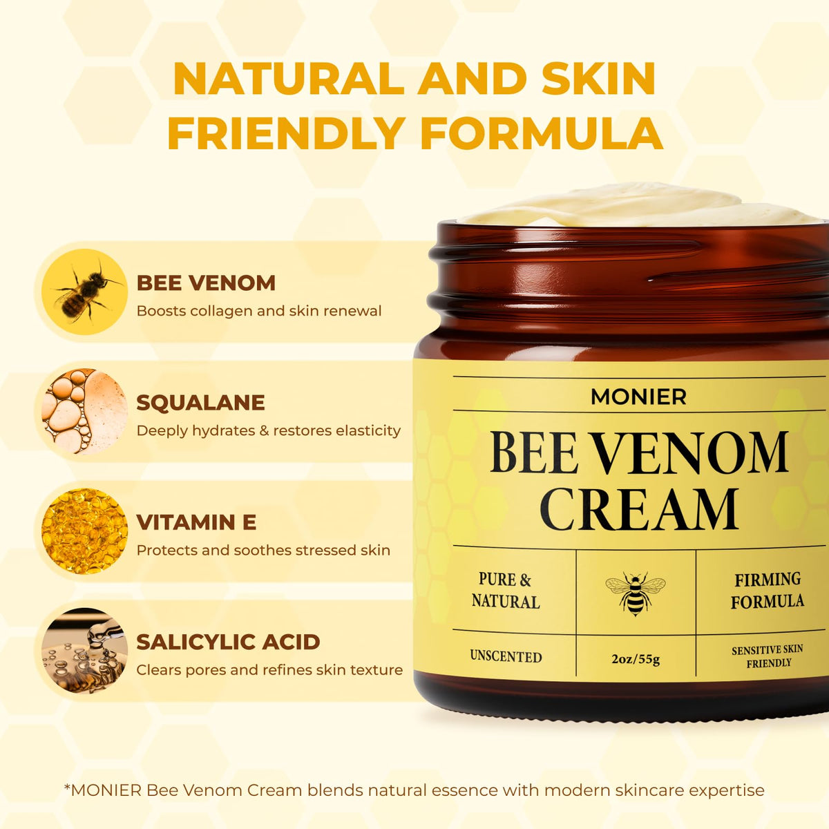 MONIER bee venom cream texture close-up highlighting smooth hydrating formula