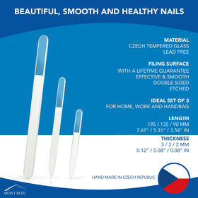 Mont Bleu file smoothing a natural nail to show clean edge and reduced splitting benefit