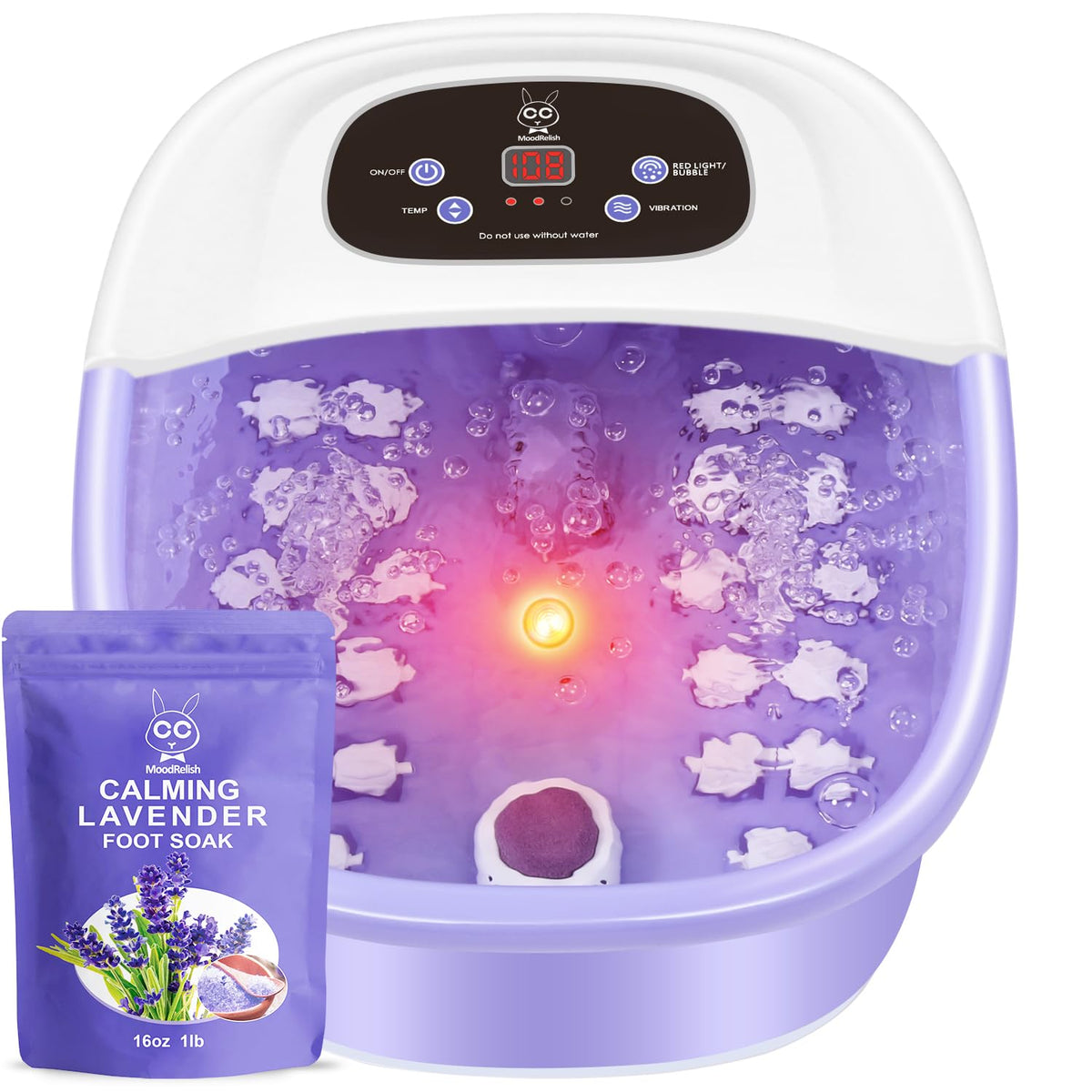 MoodRelish front view of foot spa showing basin and features for comfortable soaks