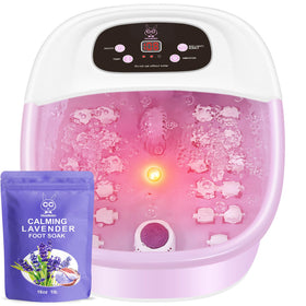 MoodRelish foot spa front view showing compact pink design and basin