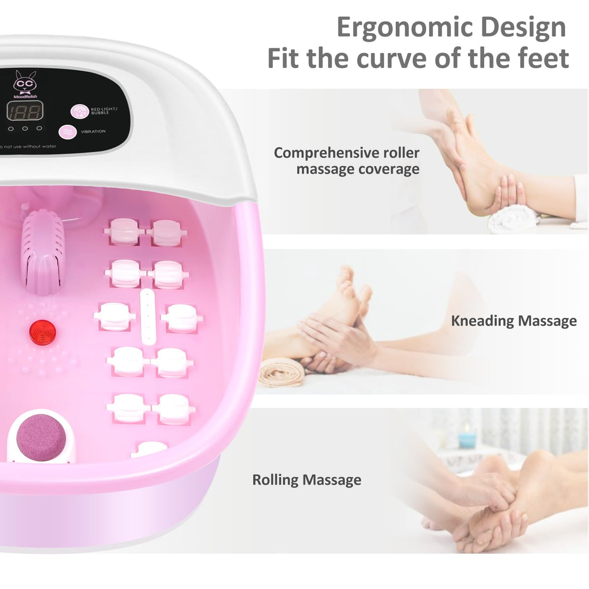 MoodRelish foot spa red/infrared light glowing to warm and comfort feet
