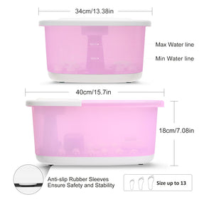 MoodRelish foot spa next to a foot to show scale and fit inside basin