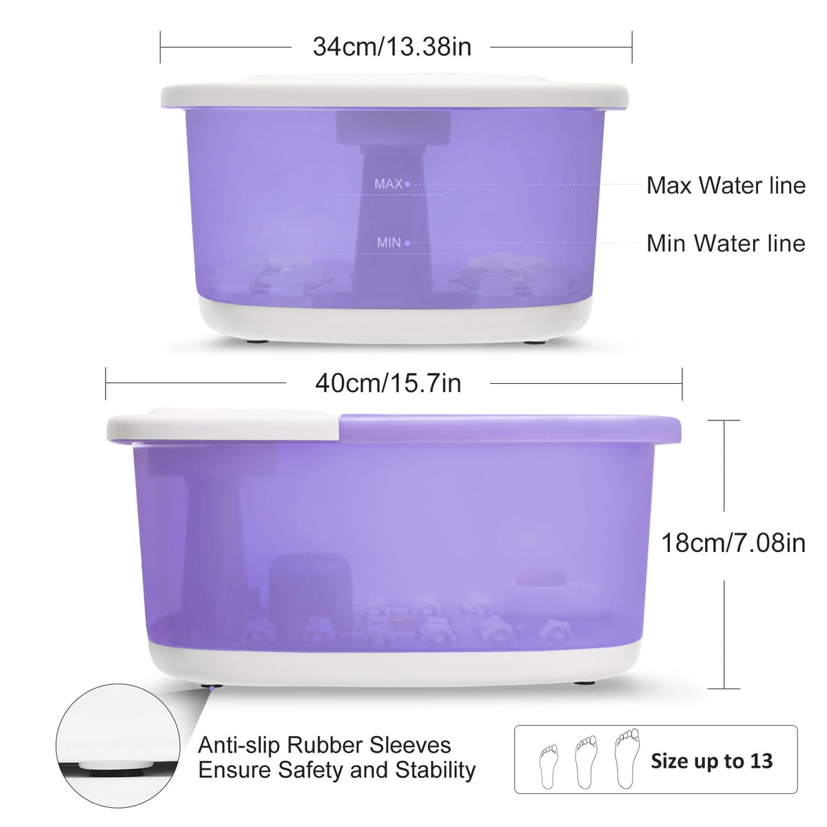 MoodRelish foot spa next to shoe for scale showing compact, storeable footprint