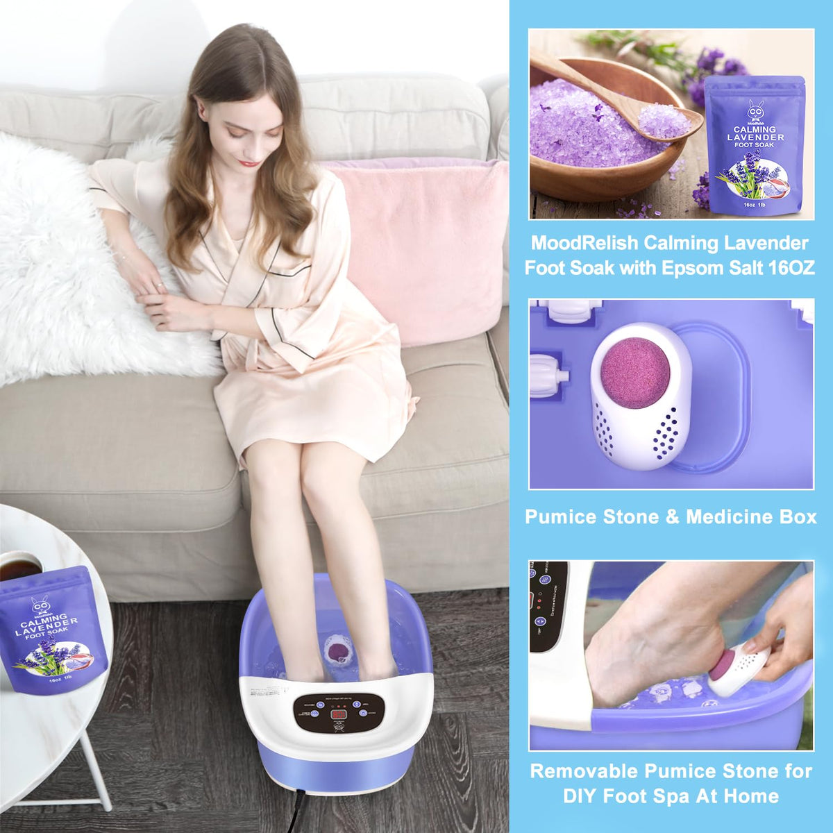 MoodRelish removable 22 shiatsu rollers and pumice stone detail for targeted stimulation