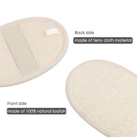 Mooerca loofah pad soaking in water showing softening step for gentler scrubbing