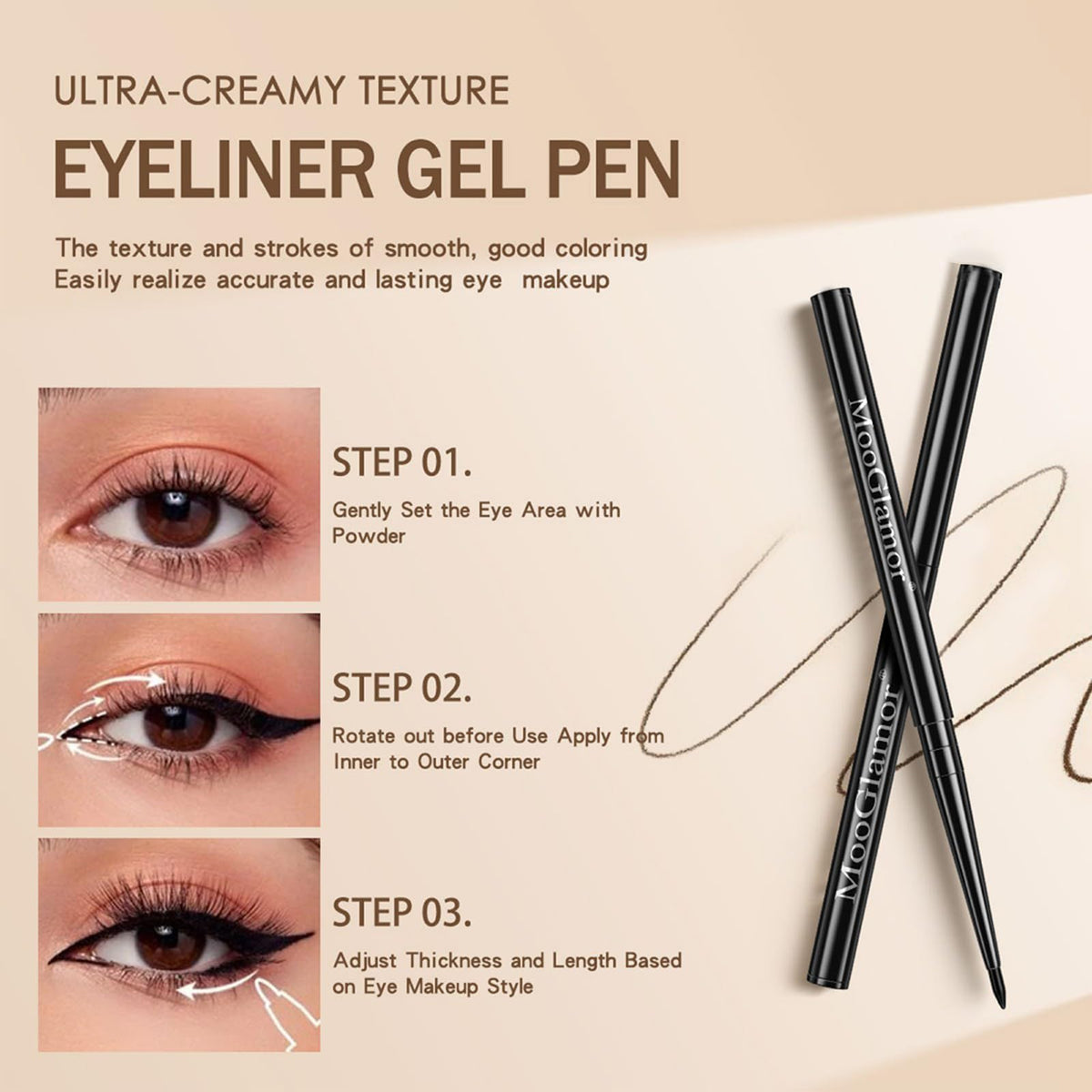 MooGlamor gel tip texture showing creamy pigment for precise lines