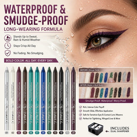 MooGlamor pencil creating a sharp wing on an eye illustrating smooth glide benefit crisp lines