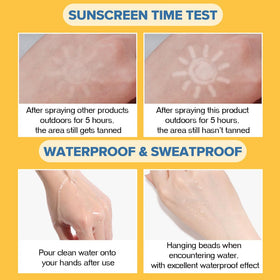 MOONGAZE packet beside pool illustrating 80-minute water-resistant benefit