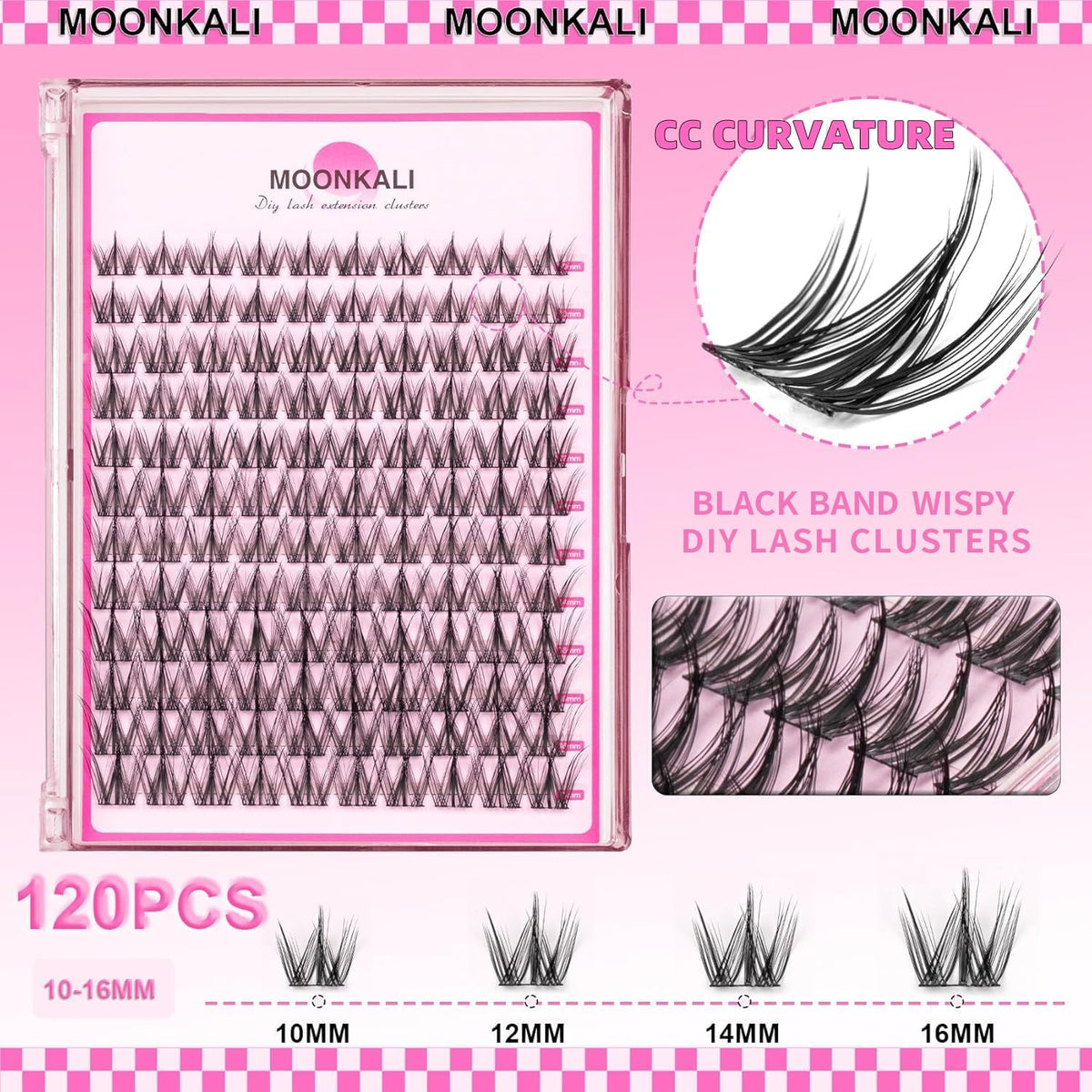 MOONKALI tray of 120 cluster lashes 10–16mm for customizable volume