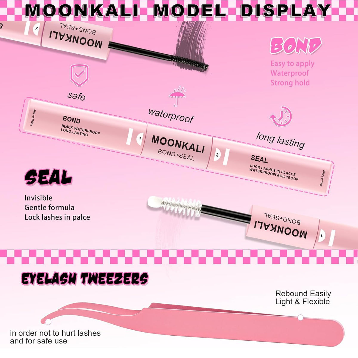 MOONKALI waterproof glue and tweezers kit for secure easy application