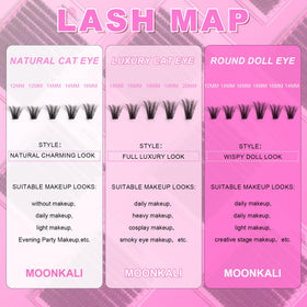 MOONKALI lashes worn on eye demonstrating lifted D-curl effect