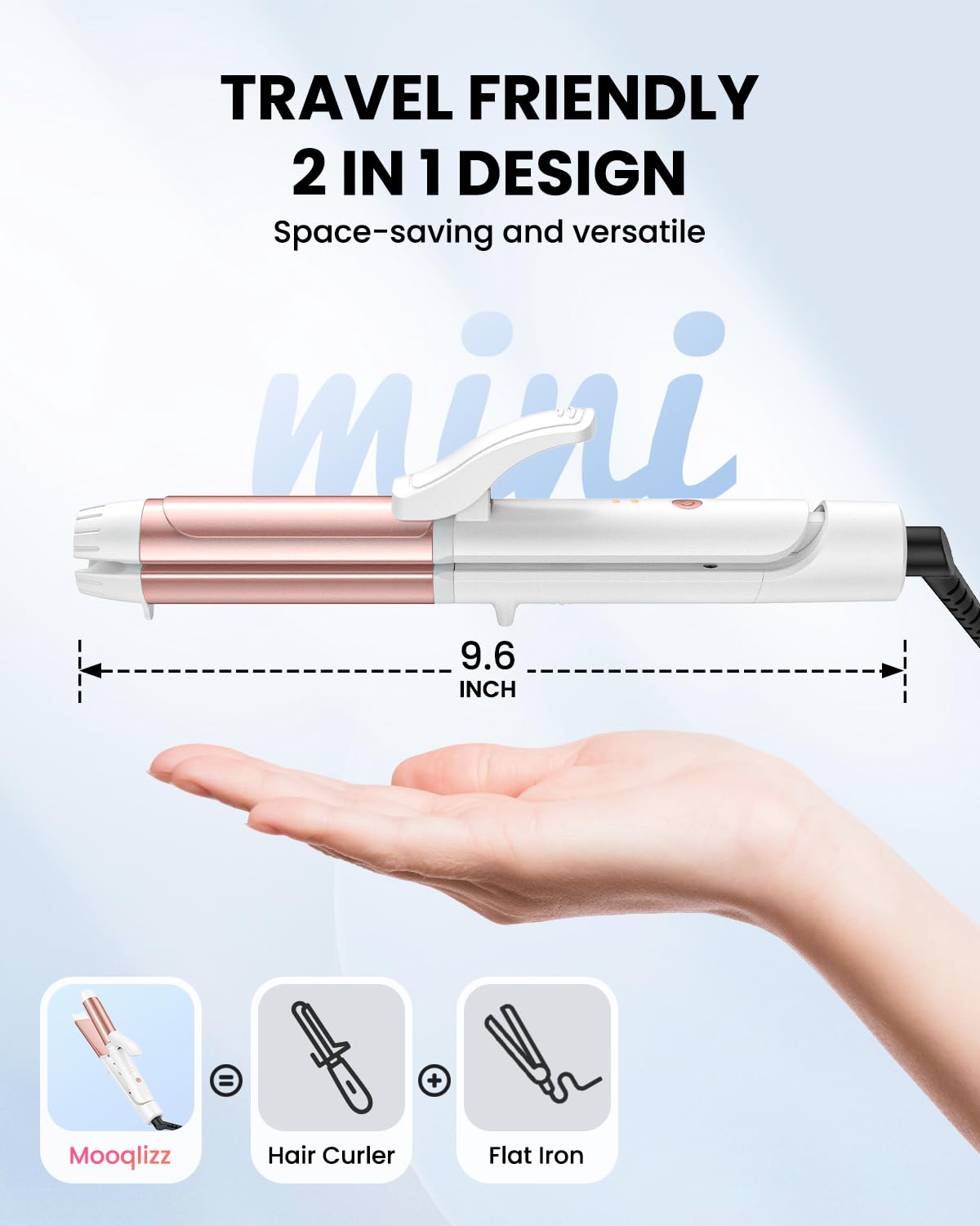 Mooqlizz held in hand to show compact size and easy packing benefit