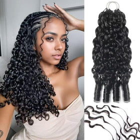 MORGENSTAR front packaging of 20 inch Burmese curly human crochet hair showing natural black benefit