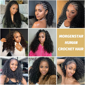 MORGENSTAR lifestyle shot of woman wearing lightweight crochet hair