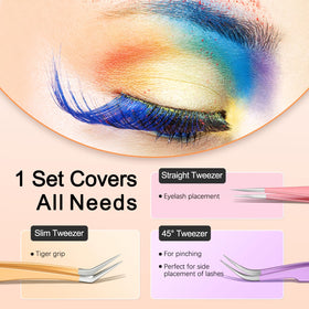 MORGLES 90° angled tweezer detail for easy volume fan creation and steady hold benefit