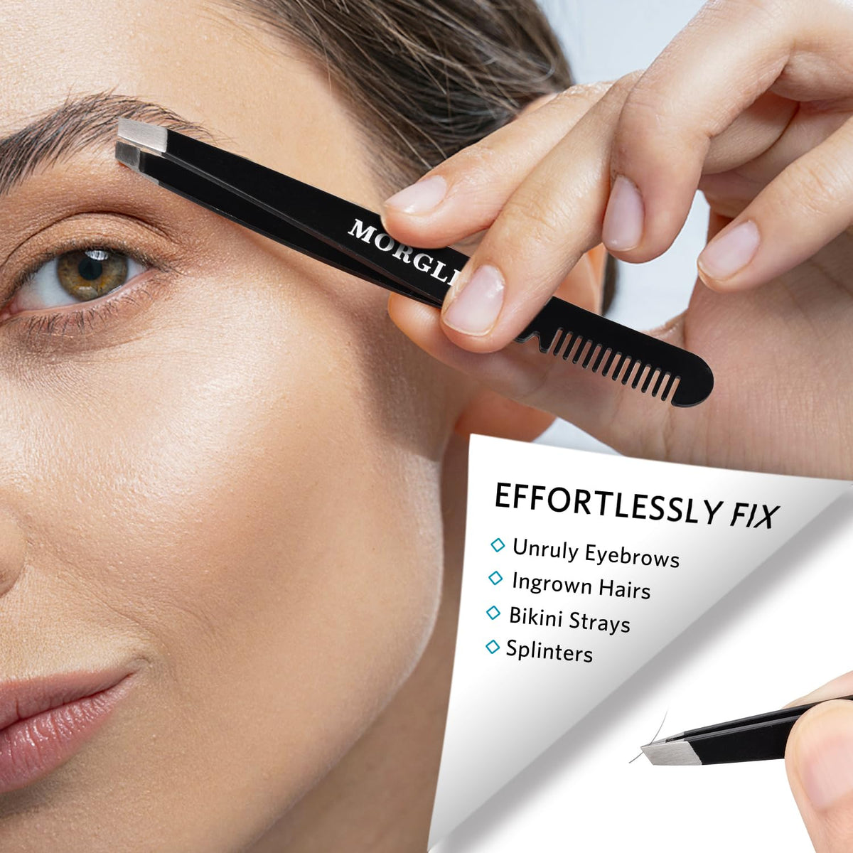 MORGLES tweezers close-up showing precise aligned tips
