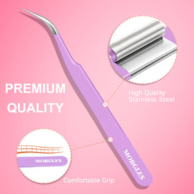 MORGLES curved tweezer reaching inner corner for accurate access and reduced hand strain benefit