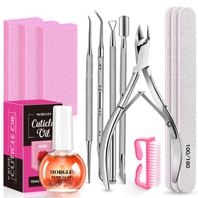 MORGLES front packaging of full cuticle remover kit showing included tools and layout