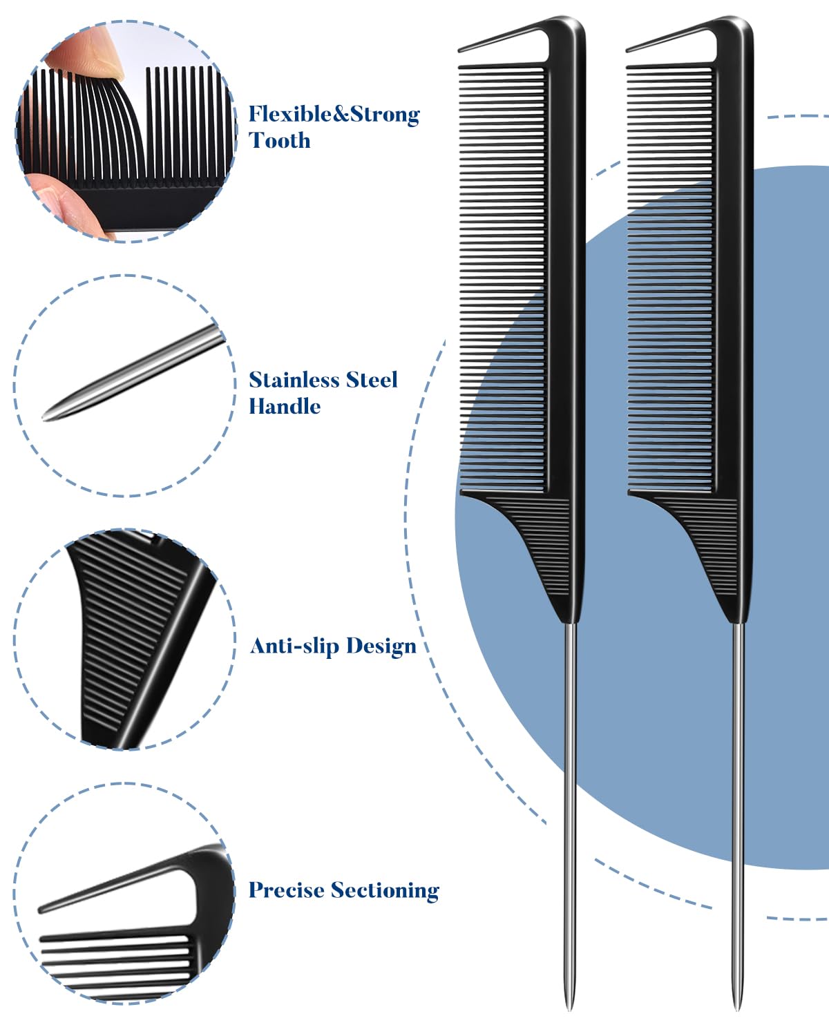 MORGLES carbon-fiber rat-tail combs for precise parting and control