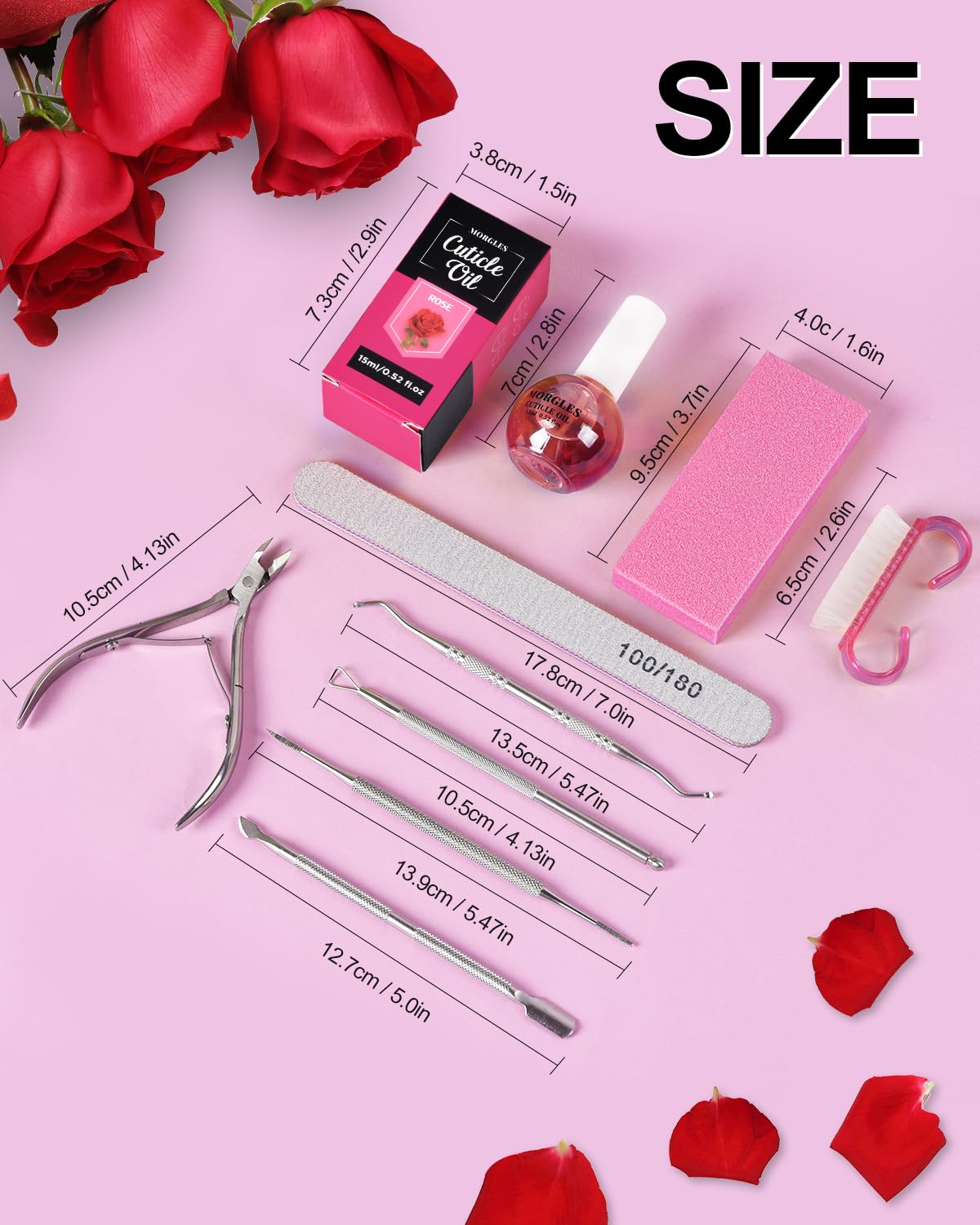 MORGLES tools next to ruler for size scale to show compact, travel-friendly dimensions