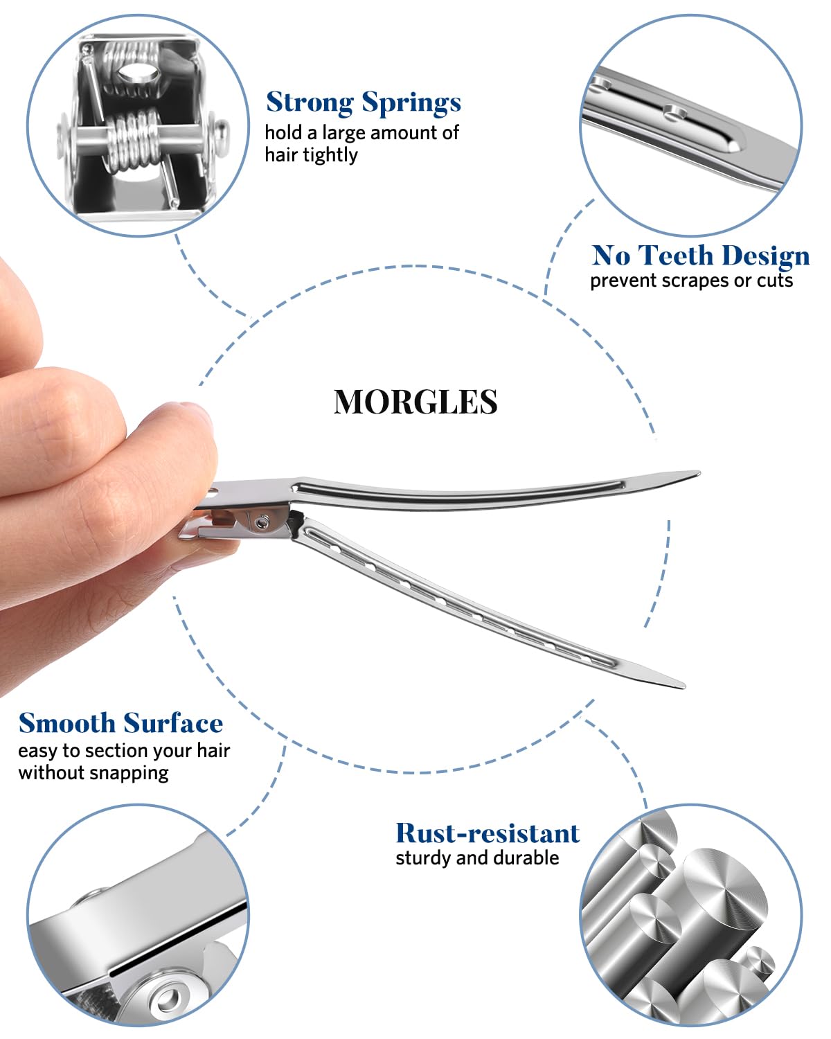 MORGLES three sizes of metal clips displayed for styling variety