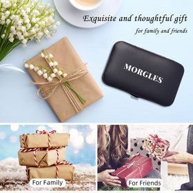 MORGLES travel pouch next to passport showing compact size and portability for trips