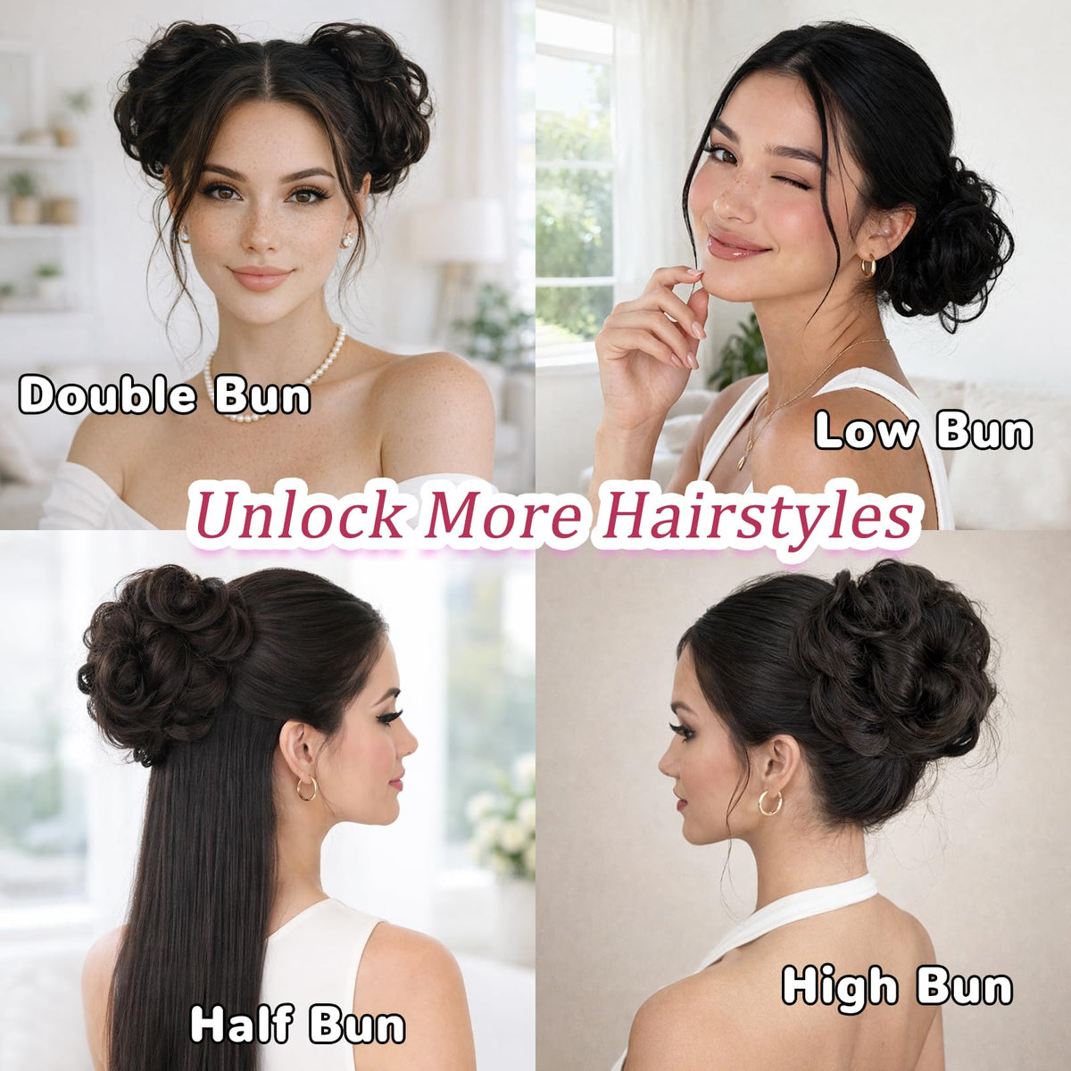 MORICA bun on model back view showing even coverage and neat chignon finish