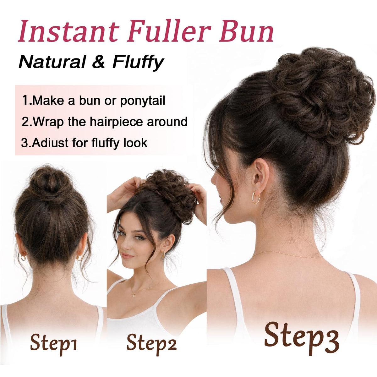 MORICA bun on model side profile demonstrating realistic updo and added fullness