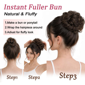 MORICA bun on model side profile demonstrating realistic updo and added fullness