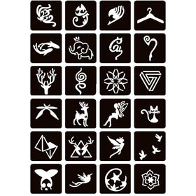 Moricher spread of 101 assorted stencils and four hand-shaped stencil sheets