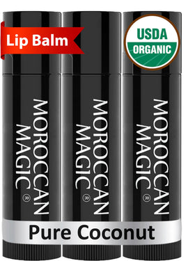 Moroccan Magic front packaging showing coconut lip balm benefit of hydration