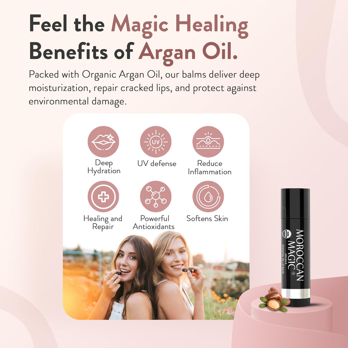 Moroccan Magic tube open showing smooth balm texture and glide