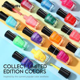 Morovan 15 bottles laid out to display shade range and easy mixing benefit