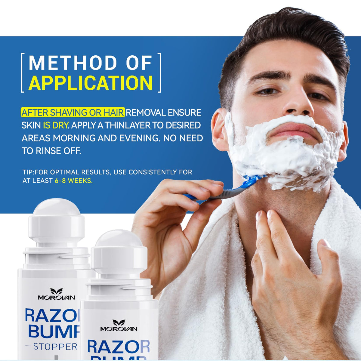 Morovan applied to beard area showing reduced bumps and smoother look