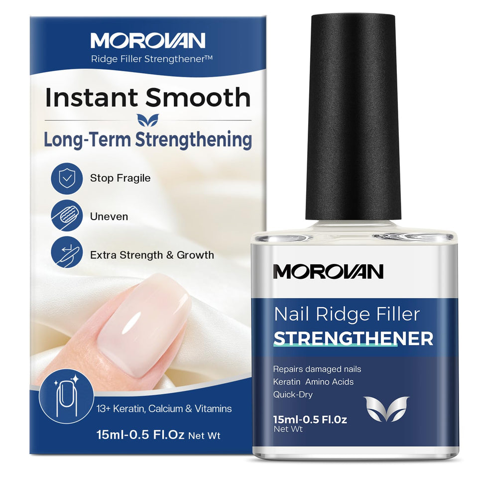 Morovan front bottle showing milky white nail strengthener benefits