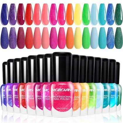 Morovan front packaging showing all fifteen mini bottles and color variety benefit