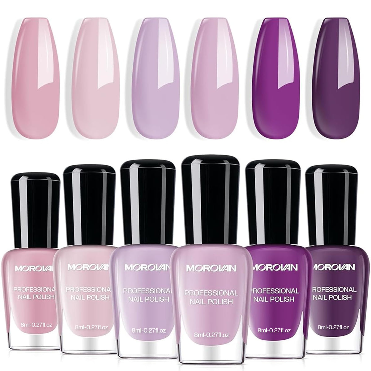 Morovan front packaging showing nine lilac and nude bottles, ideal for gifting