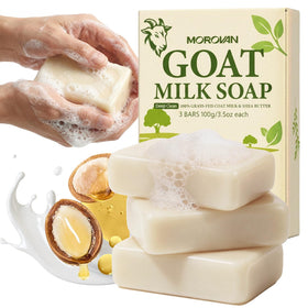 Morovan front packaging showing three soap bars and recyclable box benefit