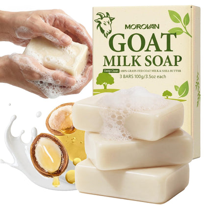 Morovan front packaging showing three soap bars and recyclable box benefit