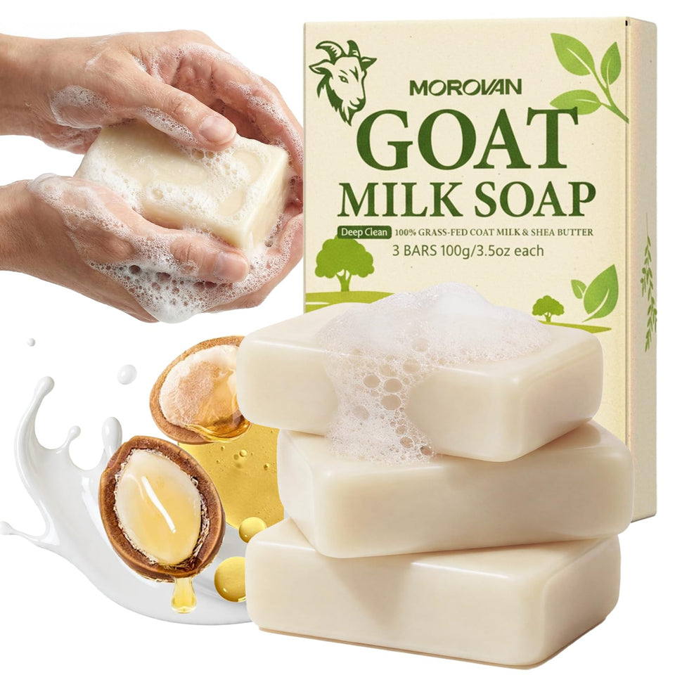 Morovan front packaging showing three soap bars and recyclable box benefit